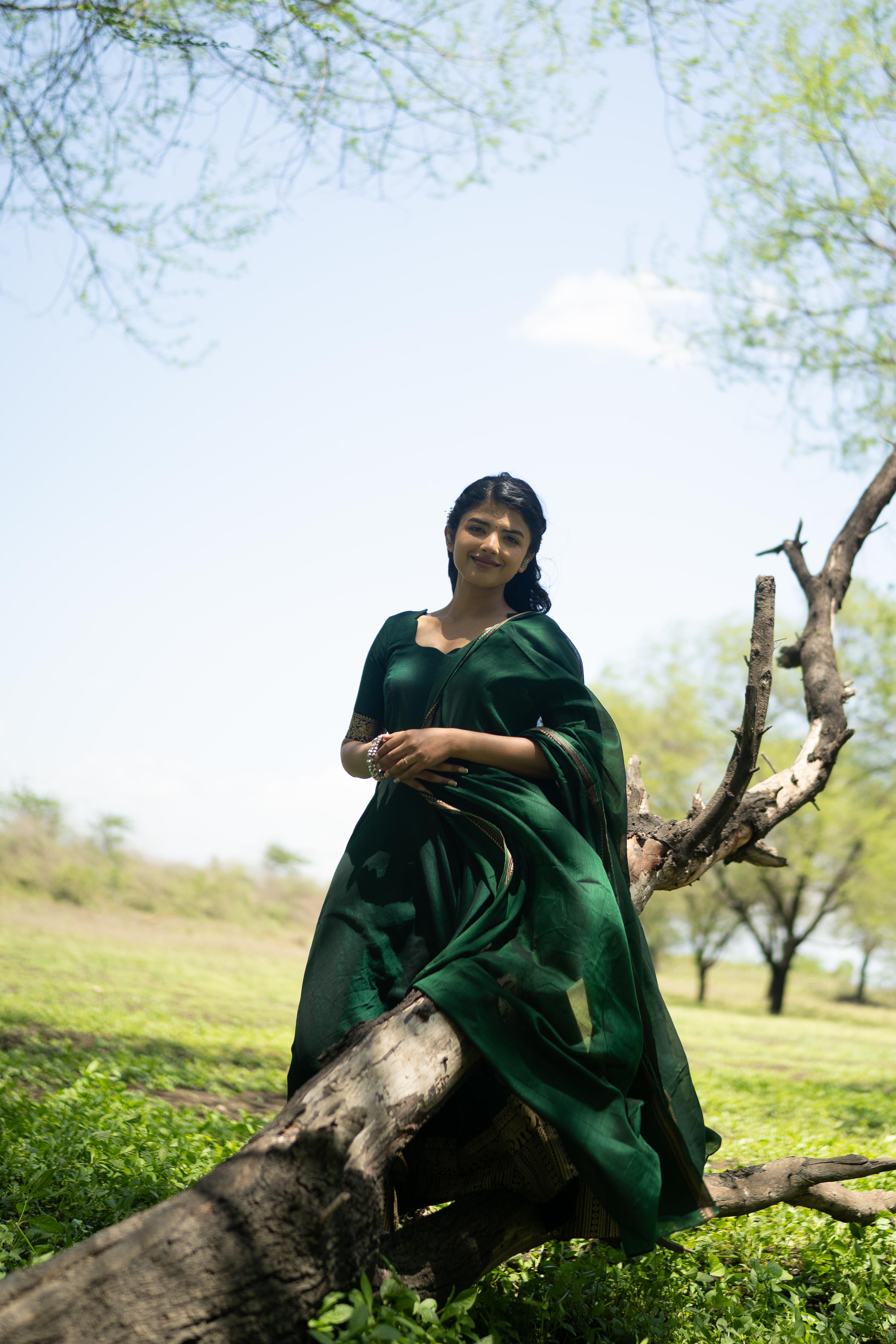 Bottle Green Malar Anarkali Top & Dupatta